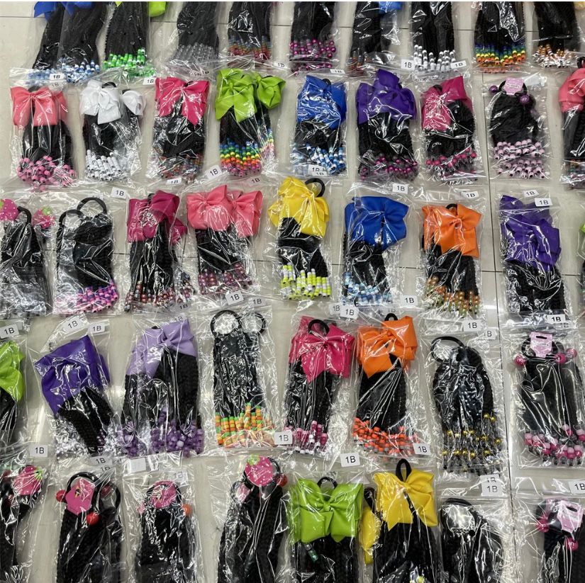 Braided Ponytail with Detachable Bow - Double (Pair)