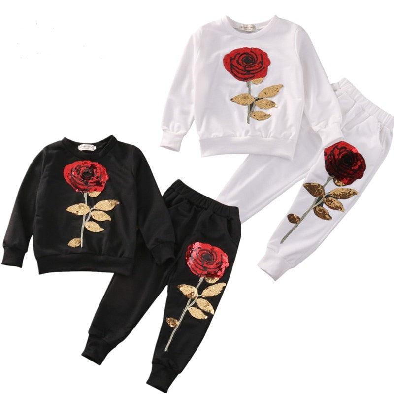 Fashion Girls Kids Rose Flower Outfits